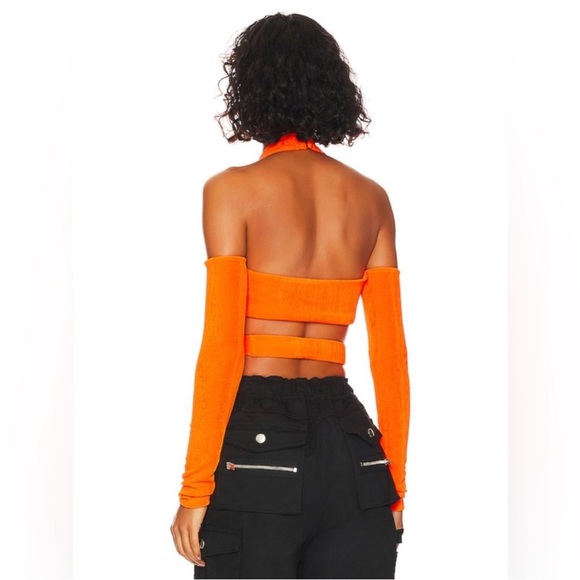 H:ours Roberta Crop Top in Neon Orange size Small - Picture 3 of 6